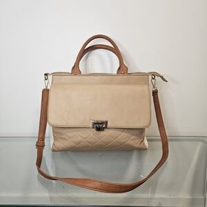 Elegant Two-Tone Cream & White  Quilted Faux Leather Satchel Crossbody Bag